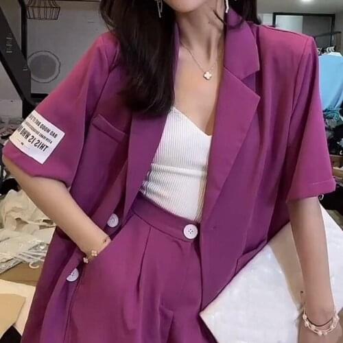 Women Blazer Shorts Suits Summer Korean Vintage Two Pieces Sets Office Ladies Fashion Blazer Loose Casual Shorts Suits Female