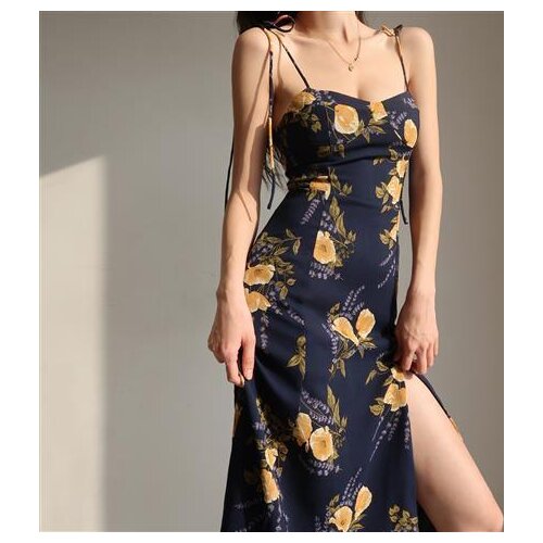 Female Summer Office Lady Party Vestidos French Sweet Vintage Orange Floral Dress Women Casual Spaghetti Strap Beach Cami Dress