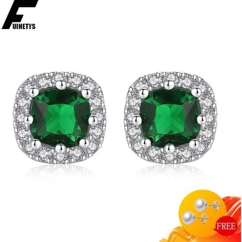 Bali Jelry Fashion 925 Silver Earrings Jewelry for Women 10*10mm Round Emerald Zircon Gemstones Accessories Stud Earring Wedding