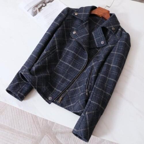 Women Plaid Short Coat Female Vintage Short Jacket