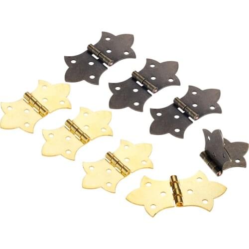 10Pcs 57*31mm Antique Bronze/Gold Metal Flower Hinge 6 Holes Cabinet Door Drawer Jewelry Wooden Box Butt Hinges with 60pc Screws