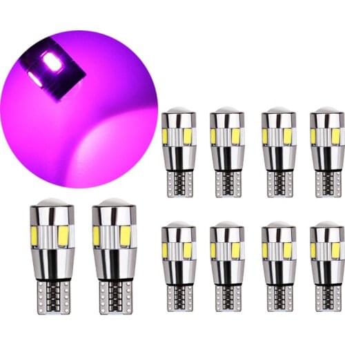 10Pcs/Lot Pink Car Bulbs Canbus T10 W5W 5630 6SMD Led For Auto License Plate Light Clearance Lamp 12V