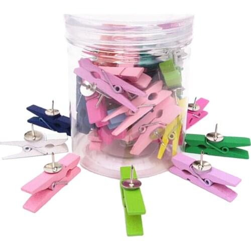 100x Colored Mini Wooden Clip Peg Clothespin Drawing Thumb Tacks For Home Office