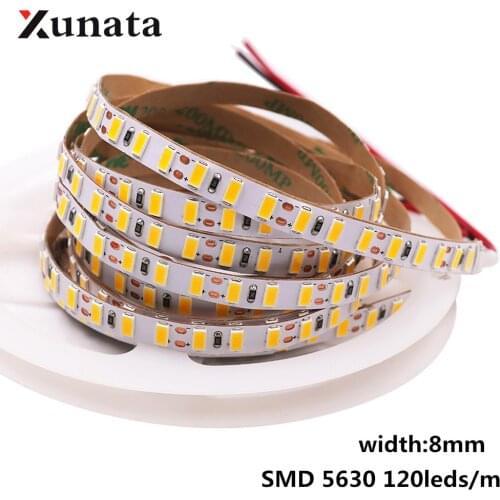 DC 12V SMD 5630 LED Strip IP21 IP65 IP67 120leds/m Width 8mm Flexible Tape Led Strip Light Cool White/ Warm White 5m