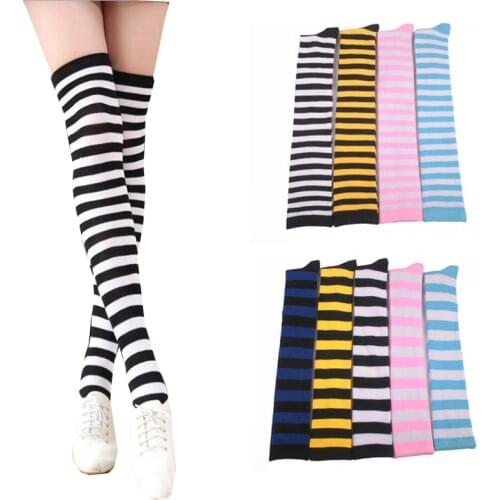 17 Colors Womens Autumn Winter Warming Stripes Stockings Cotton Blended Thigh Highs For Anime School Uniforms