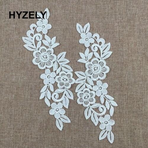 2Pcs/Set White/Black Embroidery Lace Appliqued Fabric With Mesh Leaf Jacquard Ribbon Lace Fabric Sewing Trims Patch