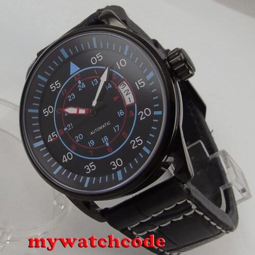 44mm planca black dial PVD case date miyota automatic movement mens watch