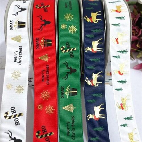 50Yards/Lot 25mm Rib Ribbon Bronzing Ribbon Printed Christmas Ribbon For Christmas Decoration DIY Sewing Fabric 454