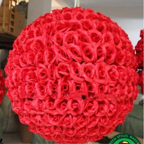 60 CM 23" Artificial Encryption Rose Silk Flower Ball Hanging Kissing Balls Large Size For Wedding Party Decorations 10 Color