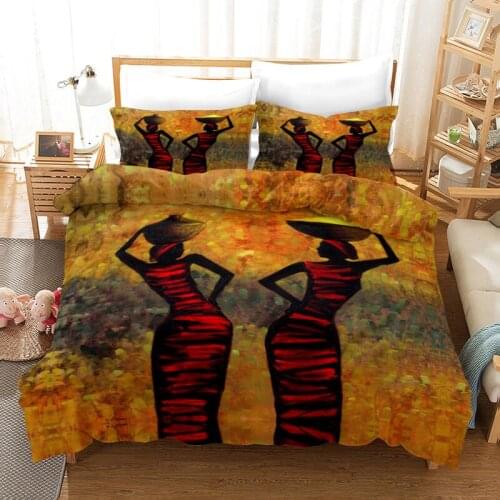 African Bedding Set People Woman Duvet Cove for Adults Desert Geometric Red Sun Bedclothes King Size Bed Set Home Textiles