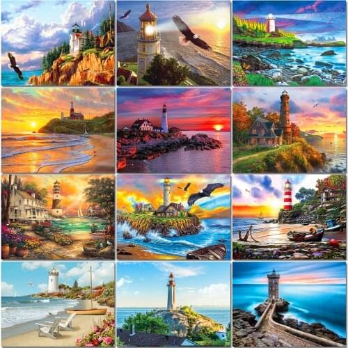 Full Square/Round Drill 5D Diy Diamond Painting Lighthouse Diamond Embroidery Seaside Landscape Kit Mosaic Home Decor Art Craft