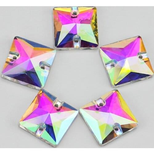 By.jjc popular AB Square Sew on Rhinestones Glass Crystal 8,10,12,14,16,22mm Flatback sew-on stone Beads Dress Craft Supplies
