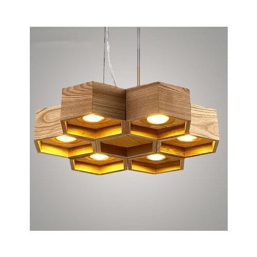 Wood Honeycomb LED Modern Pendant Lamp Indoor Dining Room Foyer Home Adornment Pendant Light 110-240V Free Shipping