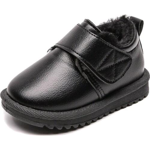 Children Leather Shoes Autumn Winter Warm Cotton Boys Casual Flats Kids Black Leather Shoes For Wedding Party Fashion British
