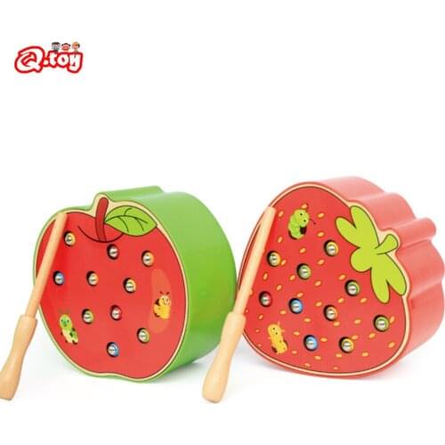 Baby Montessori Wooden Toys Magnetic Catch Worms 3D Puzzle Educational Game Fishing Color Math Children Toys For 1 2 3 Years Old