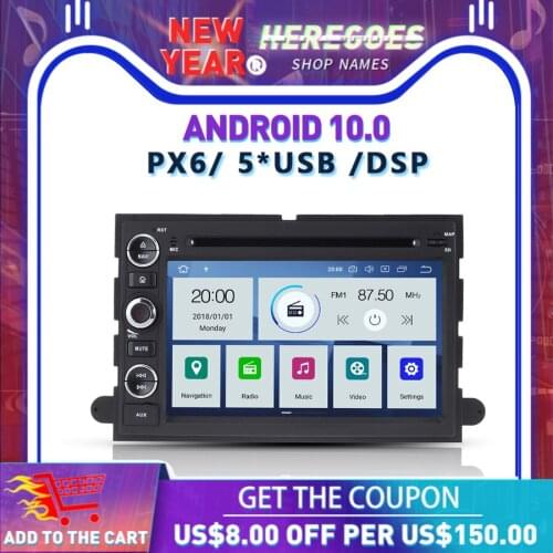 DSP PX6 Android 10 4GB + 64GB Car DVD Player GPS Map WIFI RDS Radio Bluetooth 5.0 For Ford Fusion Explorer F150 Edge Expedition
