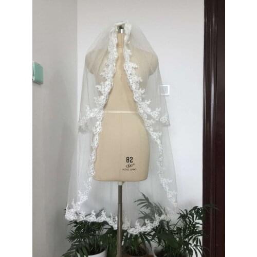 Long 120CM lace bridal veils 2 layer white ivory black red bridal wedding veil with comb Waltz length Champagne bridal vail