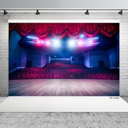 Red Curtain Seats Wooden Stage Photography Background Customized Backdrop for Children Baby Theater Show Photobooth Photo Studio