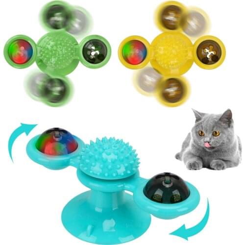 Cat Play Game Toys Windmill Toys For Cats Puzzle Training Whirling Turntable With Brush Pet Kitten Interactive Ball Toys