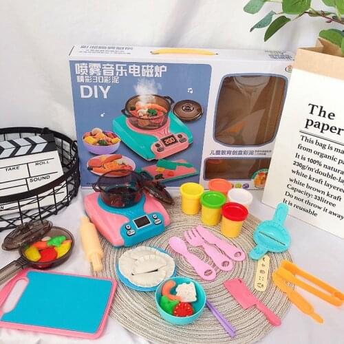 Spray Induction Cooker Toy Plasticine Mold Play House Set Color Mud Handmade Light Clay Childrens Toy Gift