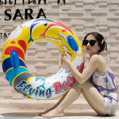 Adult Swimming Ring Floating Bed Inflatable Rubber Ring Swimming Ring Beach Swimming Pool Floating Ball Yellow with Handle
