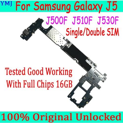 Good Tested For Samsung Galaxy J5 J500F J510F Motherboard Single/Dual Sim Card Logic board 16gb Original Unlocked Plate