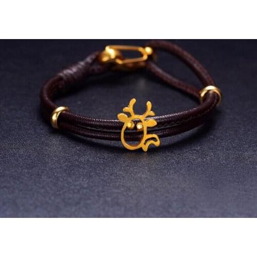 Fashion Authentic 24K Yellow Gold Deer Leather Bracelet 1.19g