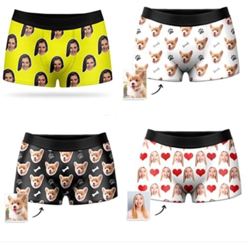 Custom Personalized Photo Pet Face Printed Photo Mens Boxer Shorts Valentines Day husband briefs brithday funny underwears gift