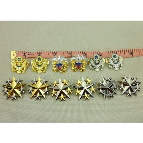 Set US Military General Officer Shoulder Eagle Badge Pin & US Six Star Badge