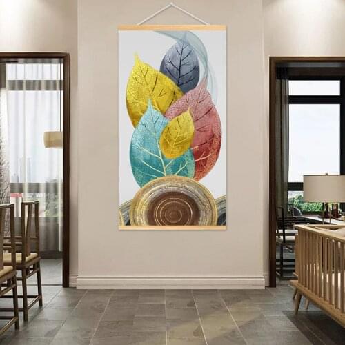 Leaf Tree Ring Wall Art Poster Green Gold Plant Texture Canvas Print Painting Modern Aisle Living Room Home Decoration With Fram