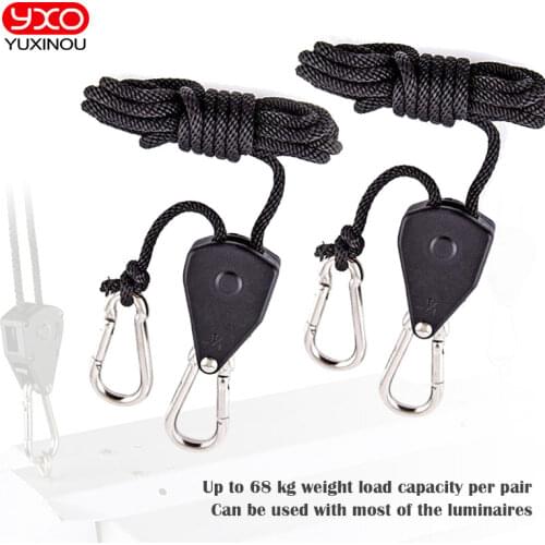 Useful Adjustable 1 Pair 2 PCS 1/8" Rope Ratchet Lights Lifters Reflector Led Grow Light Hangers Zinc Alloy Hook Plastic Pulley