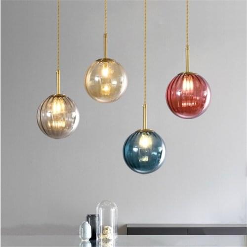 Simple Modern Led E27 Pendant Lamp 15cm Round Glass Hanging Lights for Home Loft Fixtures Living Room Bedroom Luminaires Decor