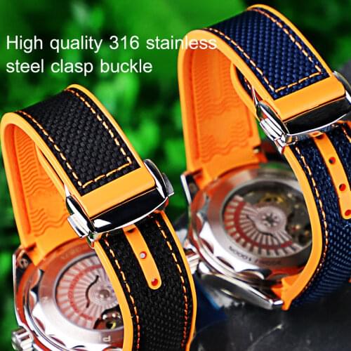 22mm Nylon Canvas Rubber Lining Watch Band for Omega Seamaster Planet Ocean 8900 9900 8800 Orange Bracelets Belt Watch Strap Men