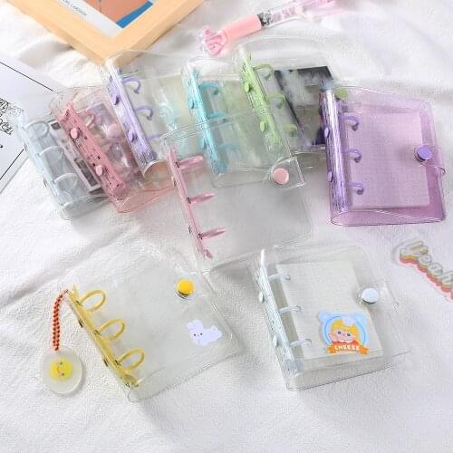 Cute Transparent 3 Ring Mini Loose-leaf Hand Book Student Portable Notebook Binder Photo Album Cover Kawaii School Supplies