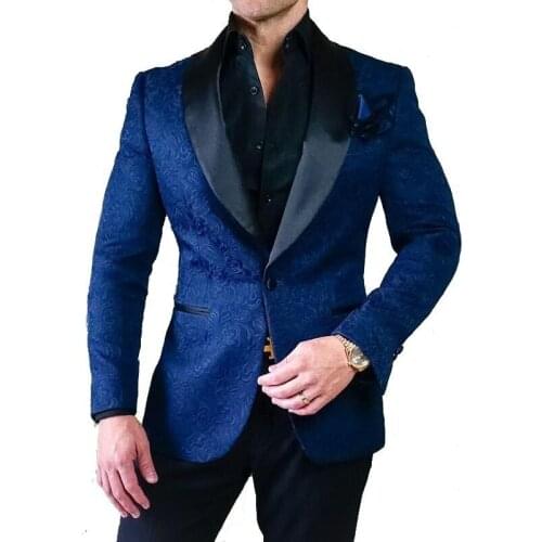 High Quality One Button Blue Paisley Groom Tuxedos Shawl Lapel Groomsmen Mens Suits Blazers (Jacket+Pants+Tie) W:716