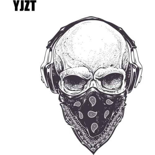 YJZT 11.5CM*15.7CM Motorcycle Decal Trend Headset Skull Creative Car Sticker 6-2321