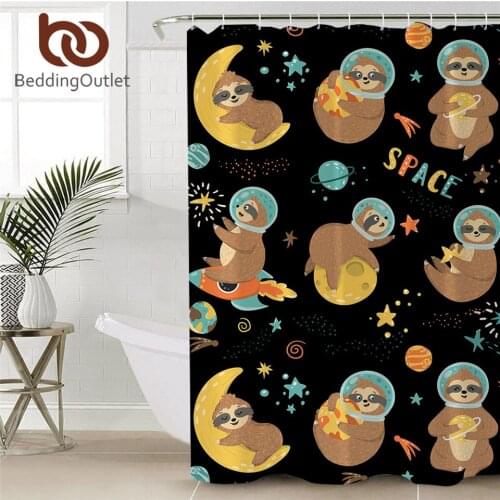 BeddingOutlet Folivora Bath Curtain Space Sloth Bathroom Curtain With Hooks Cartoon Astronaut Shower Curtain Planet tenda doccia