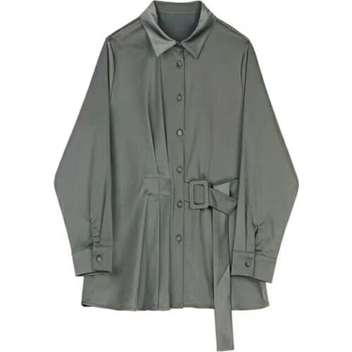 Womens spring autumn long sleeve pure color chic lace-up shirt female casual slim blouse top TB4042