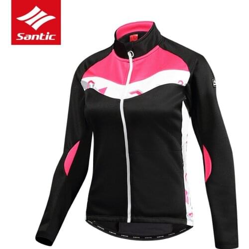 Santic Women Cycling Jacket Winter Thermal Fleece MTB Windbreaker Coat Warm Up Bicycle Clothing Reflective Ropa Ciclismo Asian