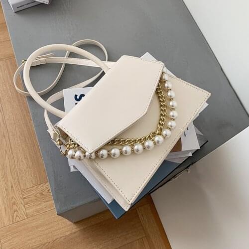 Pearl Chain Female Crossbody Bags 2021 Fashion New Quality PU Leather Womens Designer Handbag Luxury Shoulder Messenger Bag