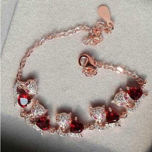 Natural red garnet Bracelet Natural gemstone Personality cute fox Bracelet 925 silver bracelet Female girl fine Jewelery Gift