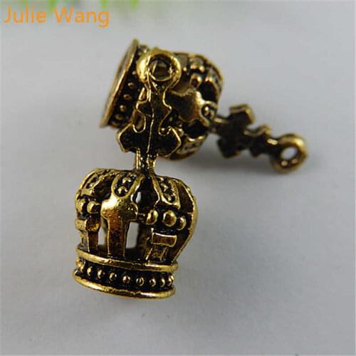 Julie Wang 15pcs 17*8mm Antique Bronze Crown Charms Pendant Handmade Hanging Crafts Necklace Jewelry Making Accessory