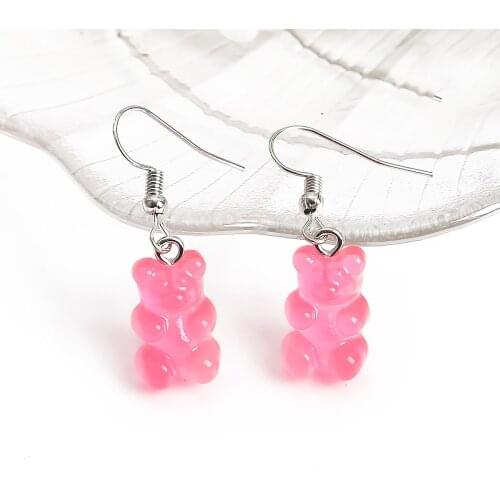 1Pair Creative Cute Mini Gummy Acrylic Bear Drop Earrings Minimalism Cartoon Design Female Ear Hooks Danglers Jewelry Gift