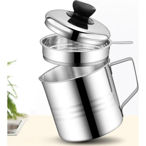 1300ML Oil Can Stainless Steel Grease Strainer Container Oil Storage Pot Can With Filter Dust Lid Non Slip Handle For Frying Oil
