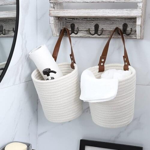 2 Pack Hanging Rope Basket Round Hanging Wall Storage Basket for Organizing Key Woven Basket Wall Decor for Plant