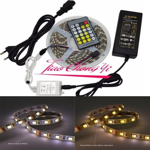 2 in 1 Double Color CCT led strip 5050 DC12V + LED controller+12v 5A LED power