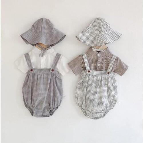 2021 Summer Plaid Baby Bodysuits New Fashion Baby Clothing Little Pumpkin Infant Girls Boys Clothes Set