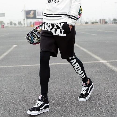 Mens Space cotton spring legging male black faux two piece hiphop tights pants trousers stage singer costumes