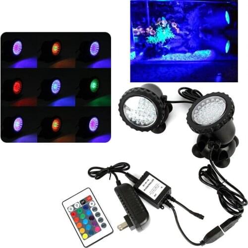 2in1 36Led Remote Control RGB submersible Spotlight Underwater Aquarium FishTank Pool Pond Garden Fountain Light IP68-Multicolor