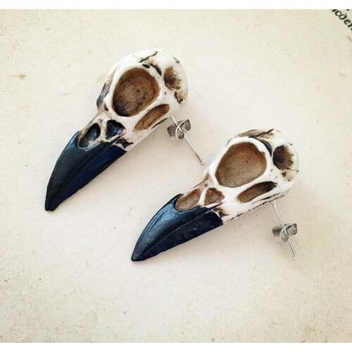 3D Resin Raven Skull Ear Studs, Halloween, Goth, Skull, Gifts,Raven Bird Skull Pendant, Mens, Unisex Gothic Statement Jewellery